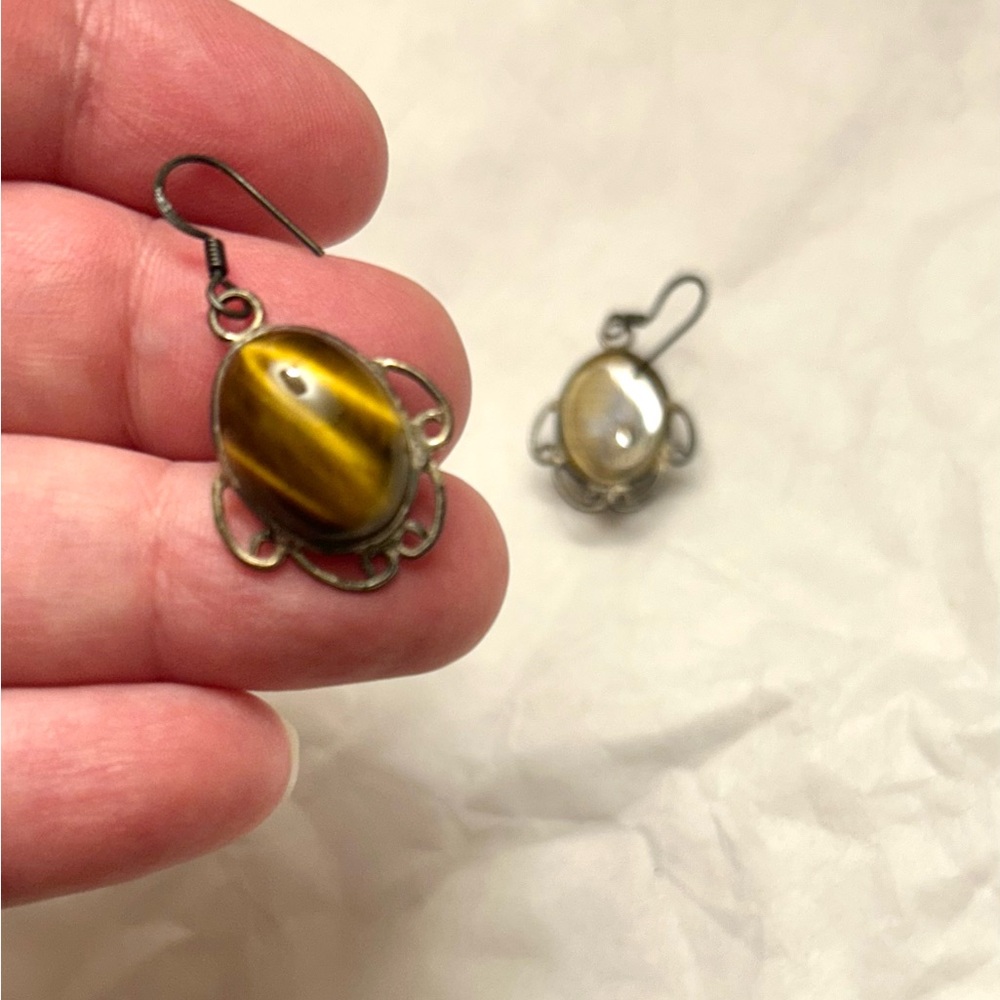 Vintage Silver and Tiger Eye Earrings